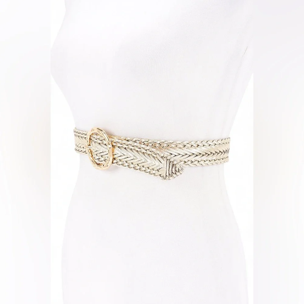Metallic Gold Leather Braided Statement Belt